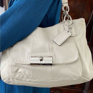 Coach Cream Leather Shoulder Bag with Silver Hardware